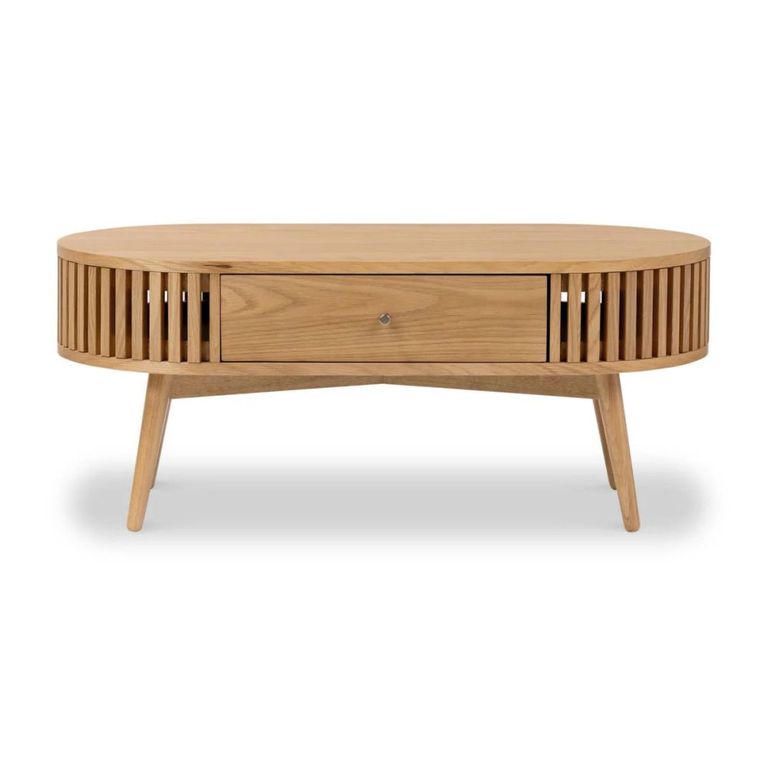Soho Coffee Table - 1 Drawer - Slatted Oval - Oak