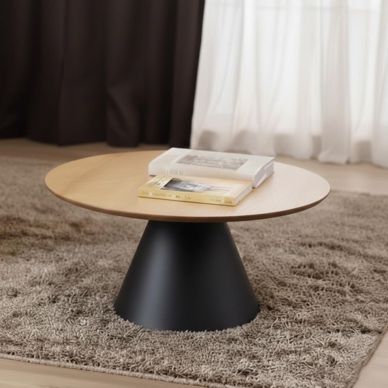 Soli Coffee Table - Round - Oak and Black Metal - Large