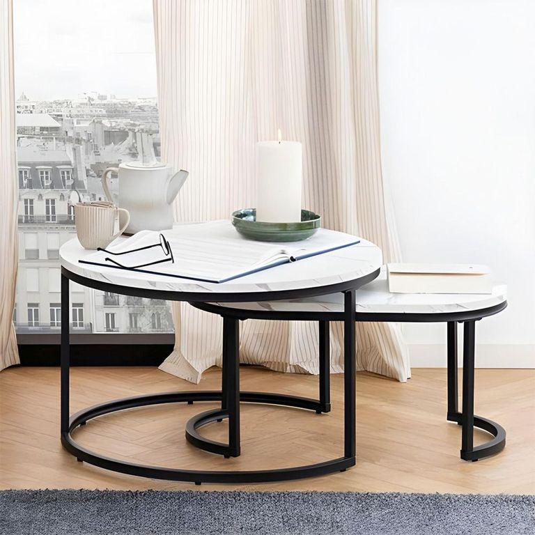 Spiro Coffee Table - White Marble Effect - Set of 2