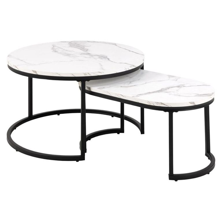Spiro Coffee Table - White Marble Effect - Set of 2