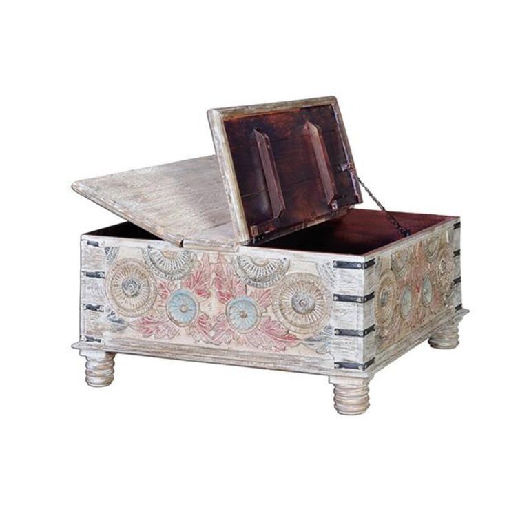 Tangazo Coffee Table - White Washed Mango Wood - Storage - Round