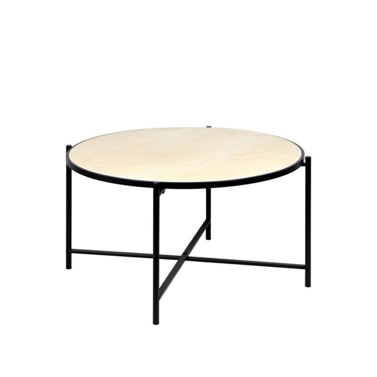 Coffee Table - Round - Travertine Marble and Black Metal