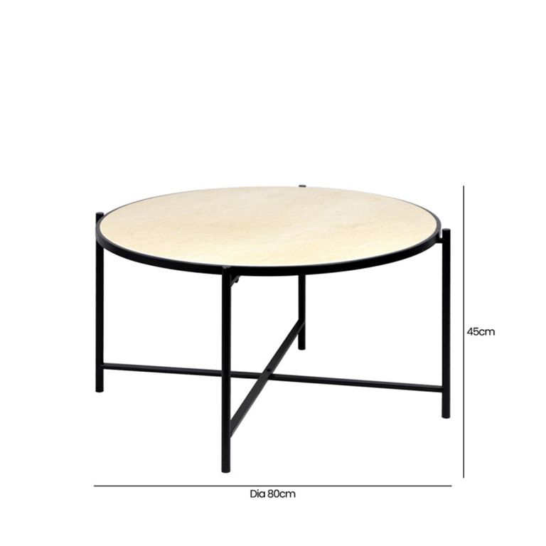 Coffee Table - Round - Travertine Marble and Black Metal