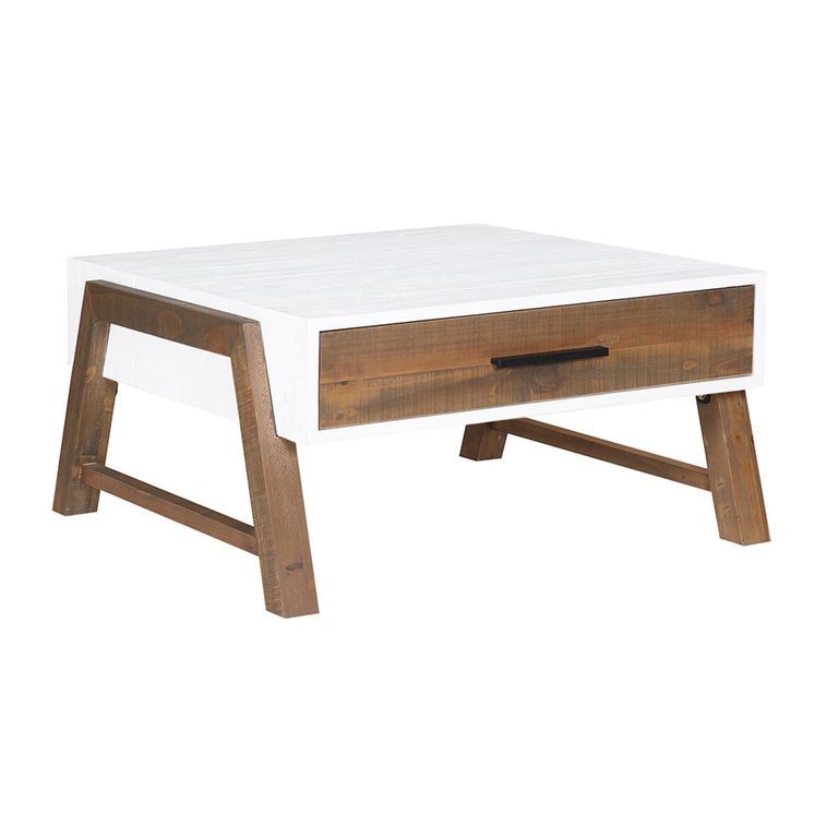 Trinity Reclaimed Wood & White Square Coffee Table - 1 Drawer