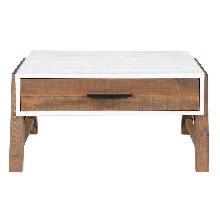 Trinity Reclaimed Wood & White Square Coffee Table - 1 Drawer