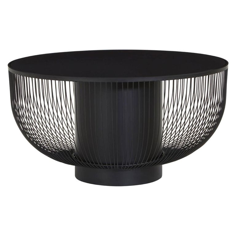 Trento Coffee Table - Round - Black Glass with Wired Design
