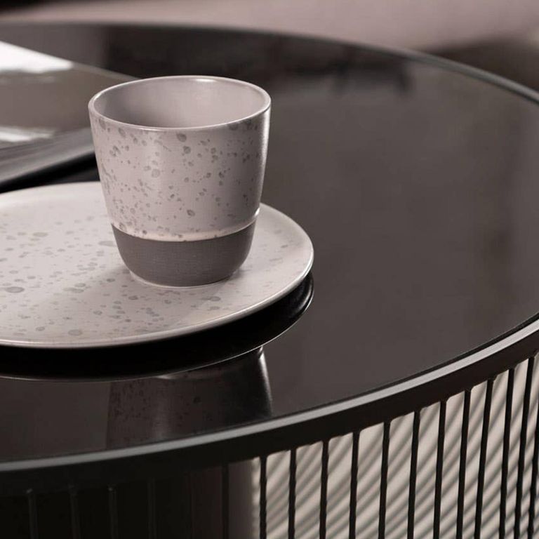 Trento Coffee Table - Round - Black Glass with Wired Design
