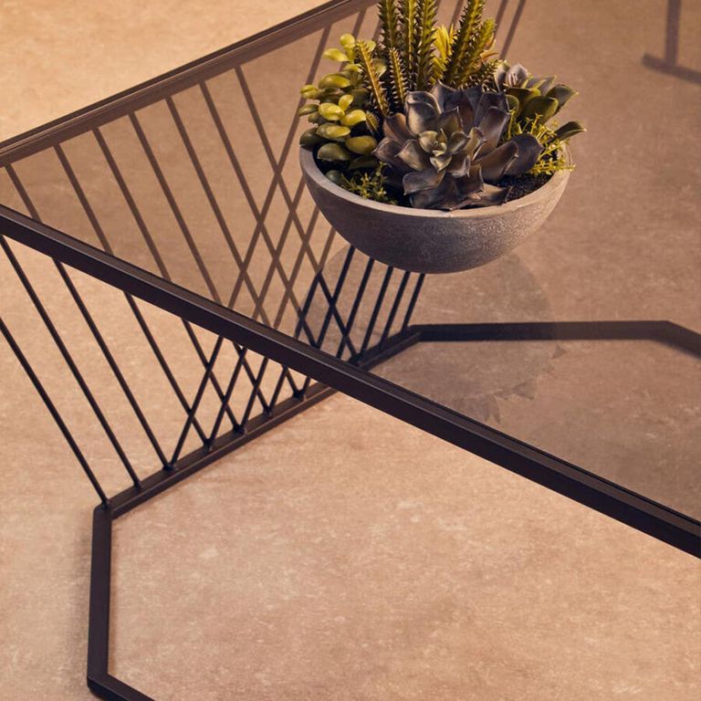 Trento Coffee Table - Glass with Black Metal Base