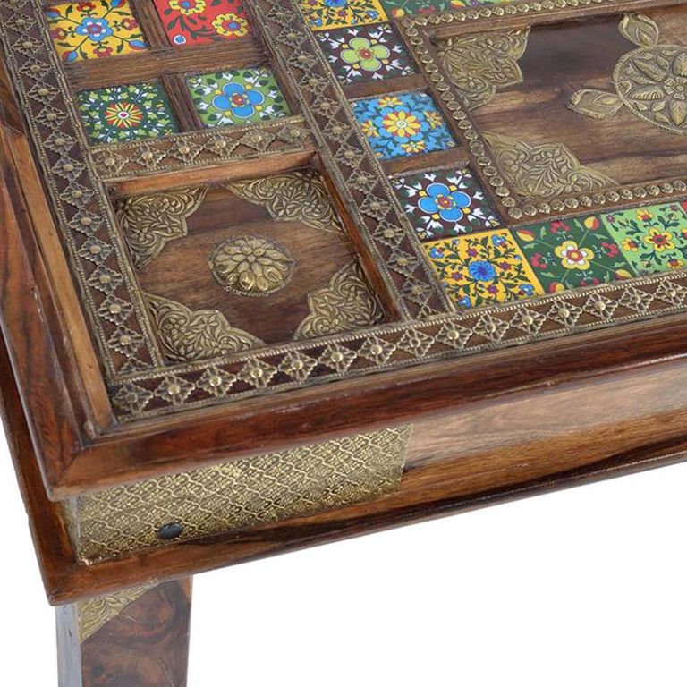 Trona Coffee Table - Acacia Wood - Brass Cladded