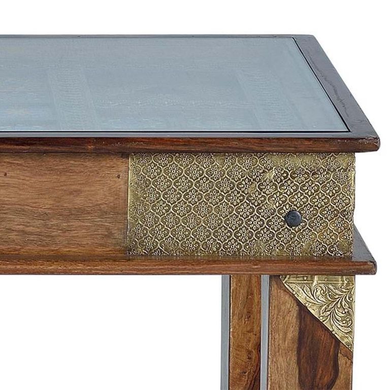 Trona Coffee Table - Acacia Wood - Brass Cladded