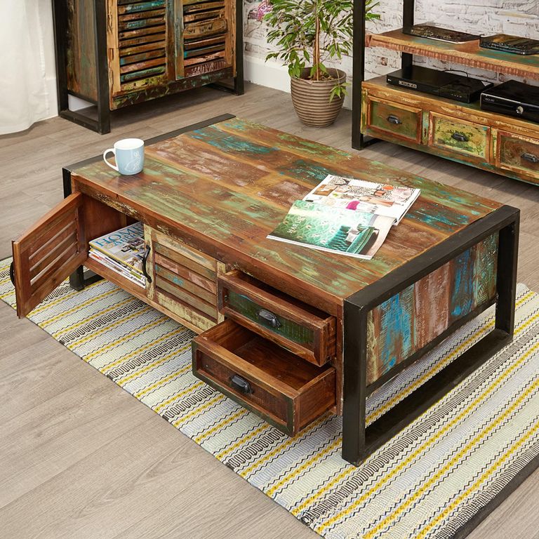 Urban Chic Reclaimed Coffee Table - 2 Door - 2 Drawer