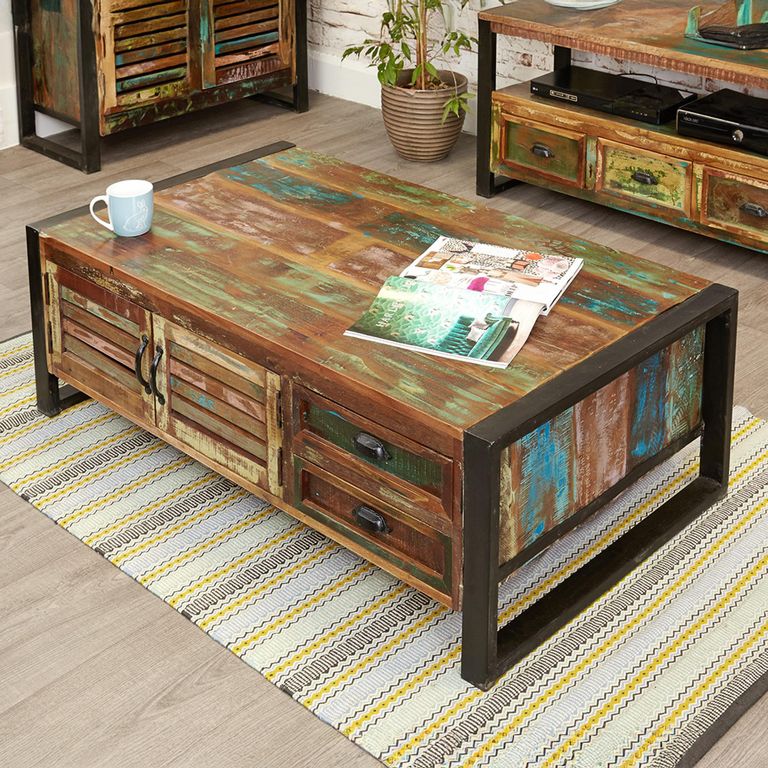 Urban Chic Reclaimed Coffee Table - 2 Door - 2 Drawer