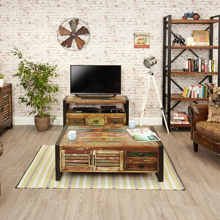 Urban Chic Reclaimed Coffee Table - 2 Door - 2 Drawer