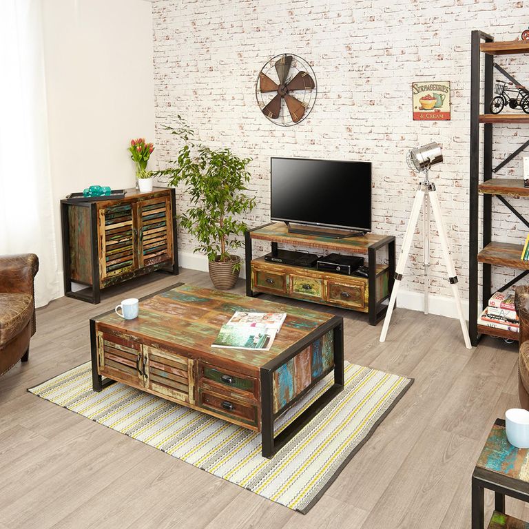 Urban Chic Reclaimed Coffee Table - 2 Door - 2 Drawer