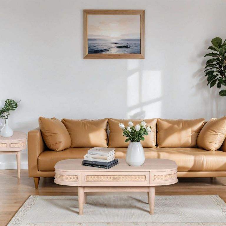 Vance Curved Natural Rattan and Mango Wood Storage Coffee Table