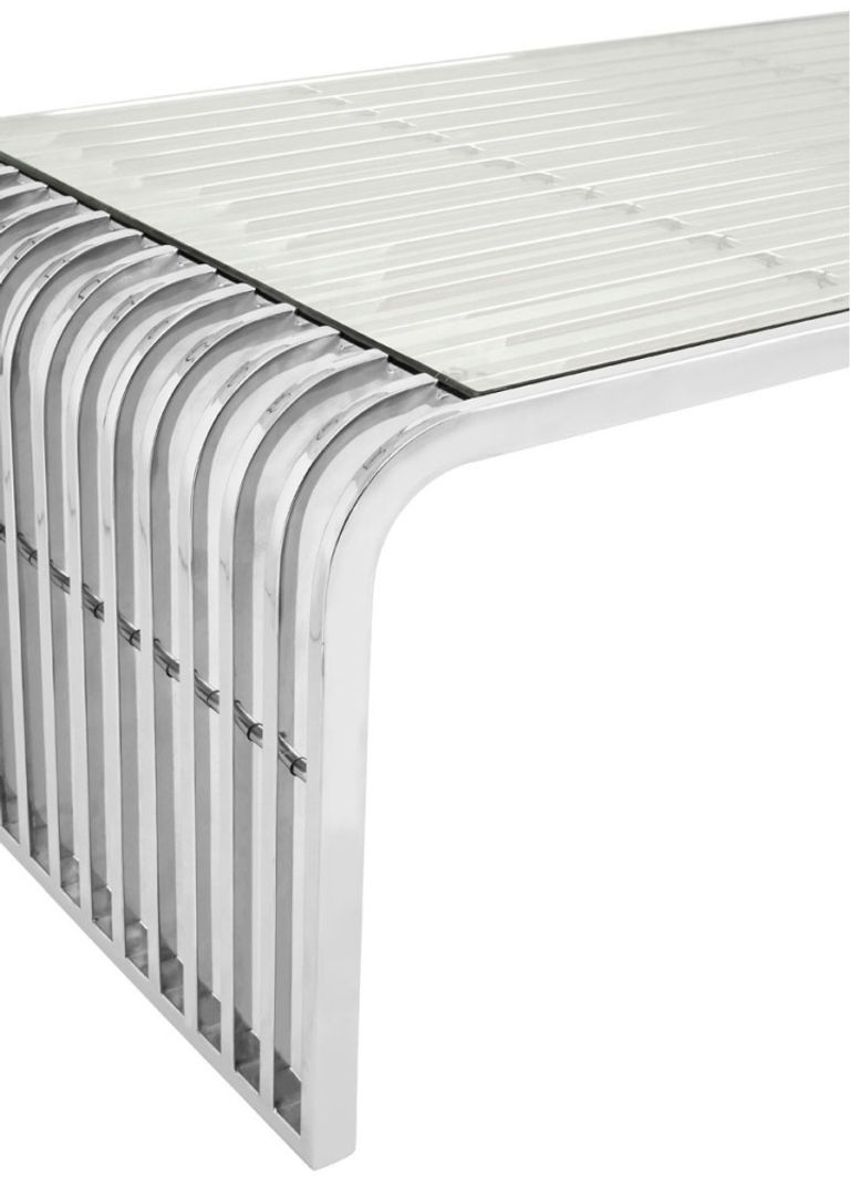Vogue Coffee Table - Glass and Chrome - Slatted Curved