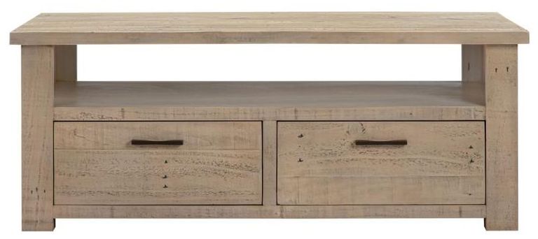Washed Grey Reclaimed Pine 2 Drawer Coffee Table