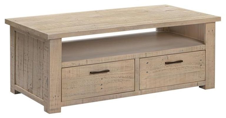 Washed Grey Reclaimed Pine 2 Drawer Coffee Table
