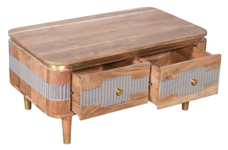 William Acacia Ribbed with Gold Trim Storage Coffee Table