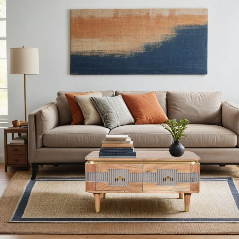 William Acacia Ribbed with Gold Trim Storage Coffee Table