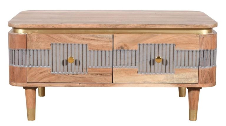 William Acacia Ribbed with Gold Trim Storage Coffee Table