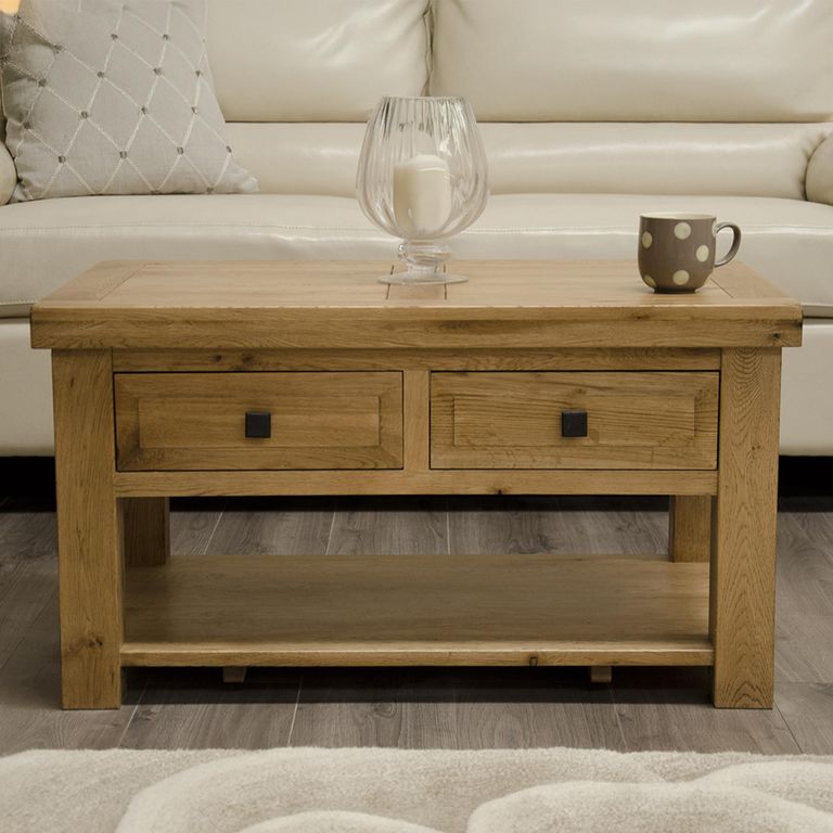 Deluxe Coffee Table - 2 Drawer - Oak