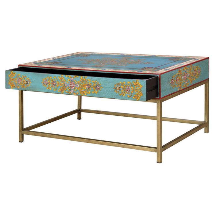 Yambagomi Coffee Table - Blue Painted Mango Wood - 1 Drawer