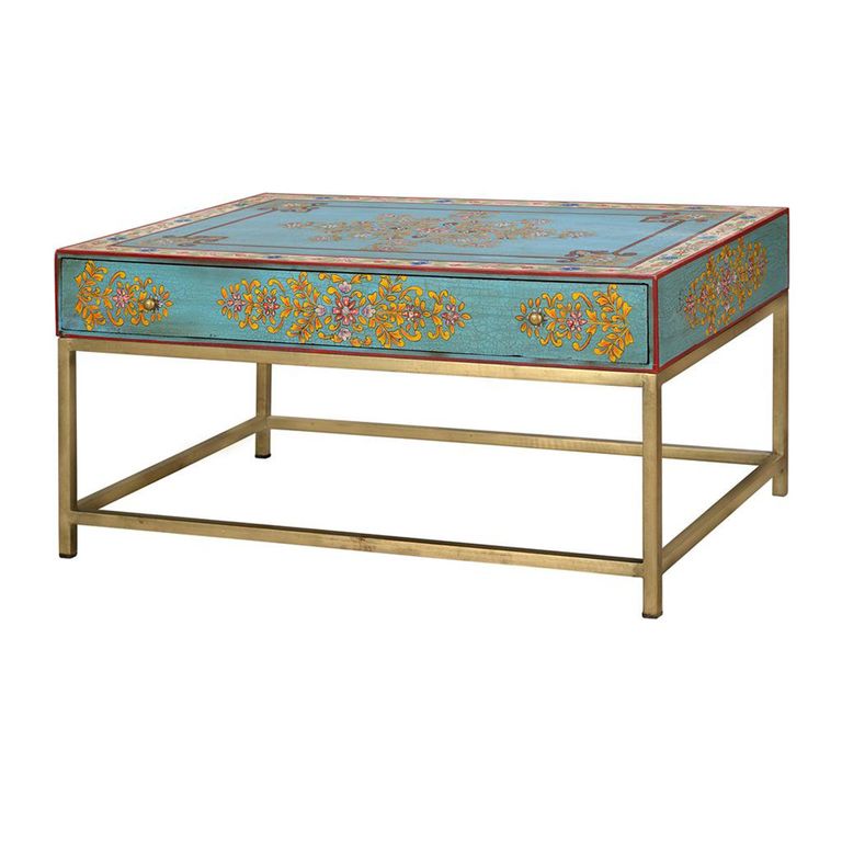 Yambagomi Coffee Table - Blue Painted Mango Wood - 1 Drawer