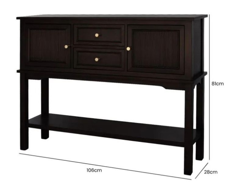 Lindon Hall Table - 2 Door - 2 Drawer - Walnut Brown - Gold Handles