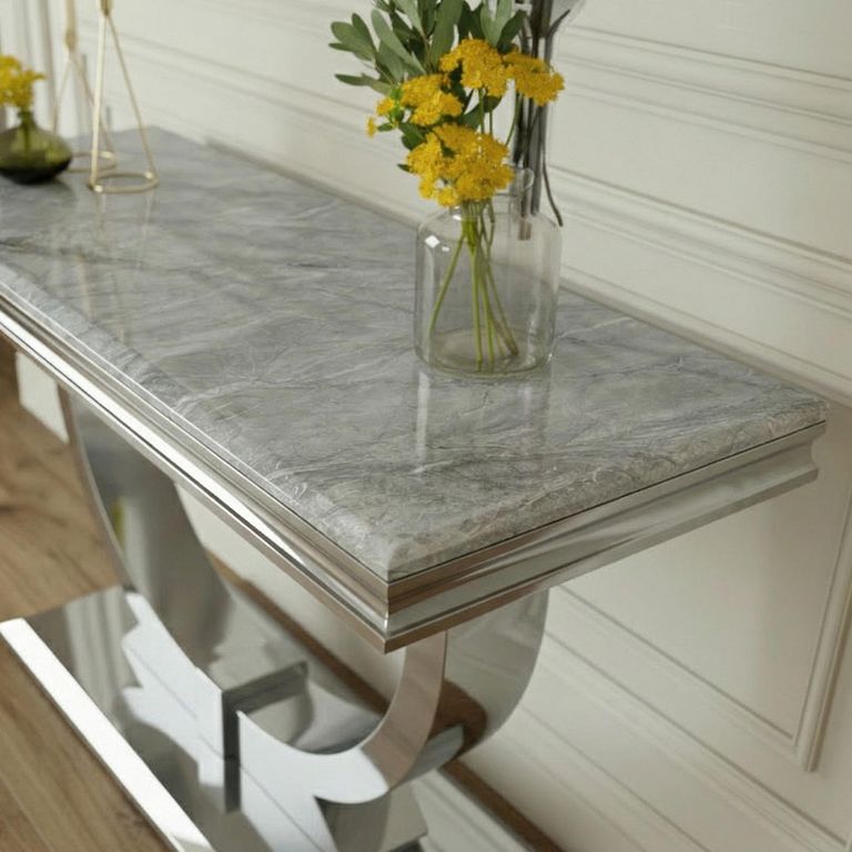 Glacier Grey Marble and Chrome Console Table