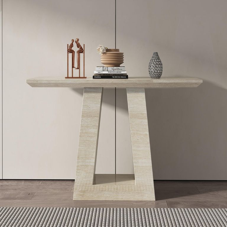 Milan Travertine Beige Engineered Marble Console Table
