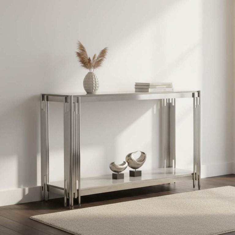 Belini Console Table  Grey Sintered Stone and Chrome