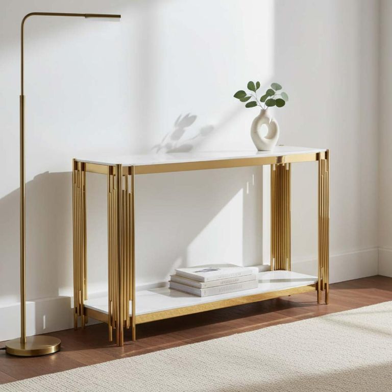 Belini Console Table  White Sintered Stone and Gold