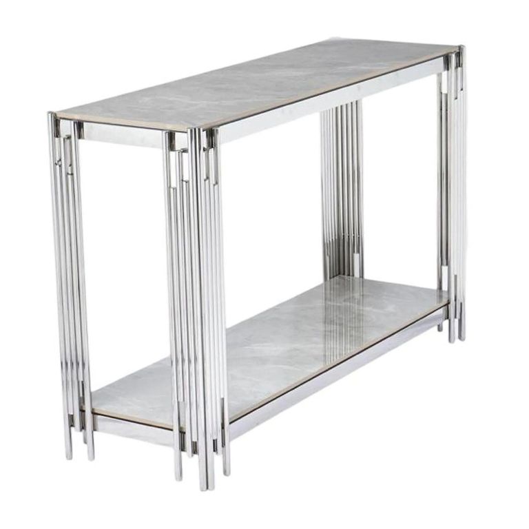 Belini Console Table  Grey Sintered Stone and Chrome