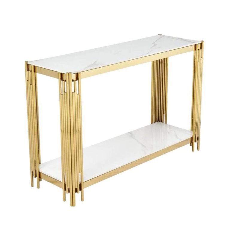 Belini Console Table  White Sintered Stone and Gold