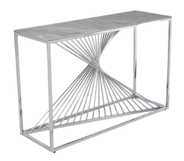 Calabria Console Table  Grey Sintered Stone and Chrome