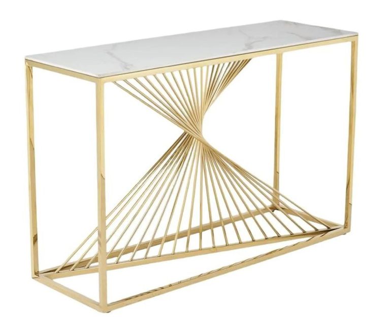 Calabria Console Table  White Sintered Stone and Gold