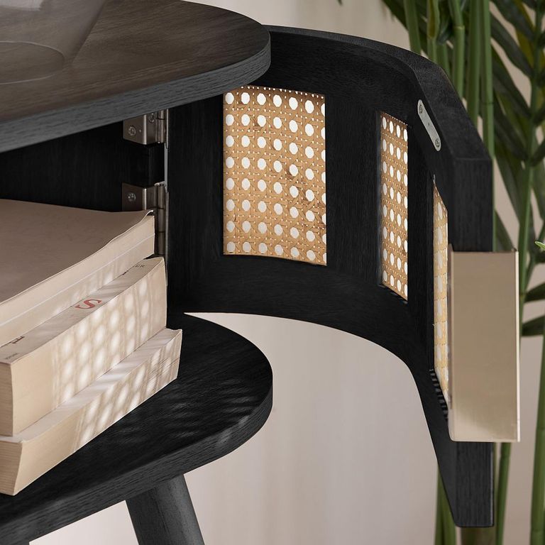 Noah Console Table - 110cm - Black and Rattan