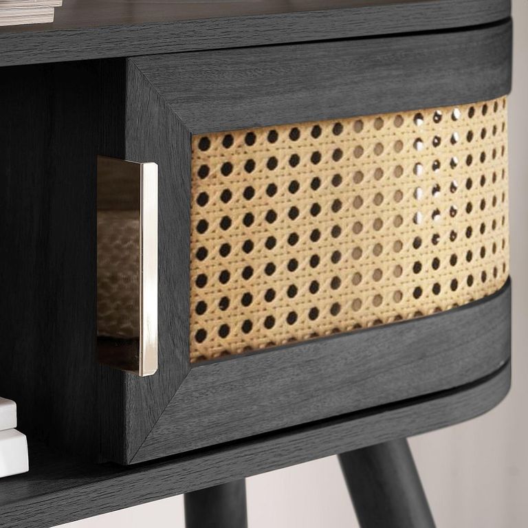 Noah Console Table - 110cm - Black and Rattan