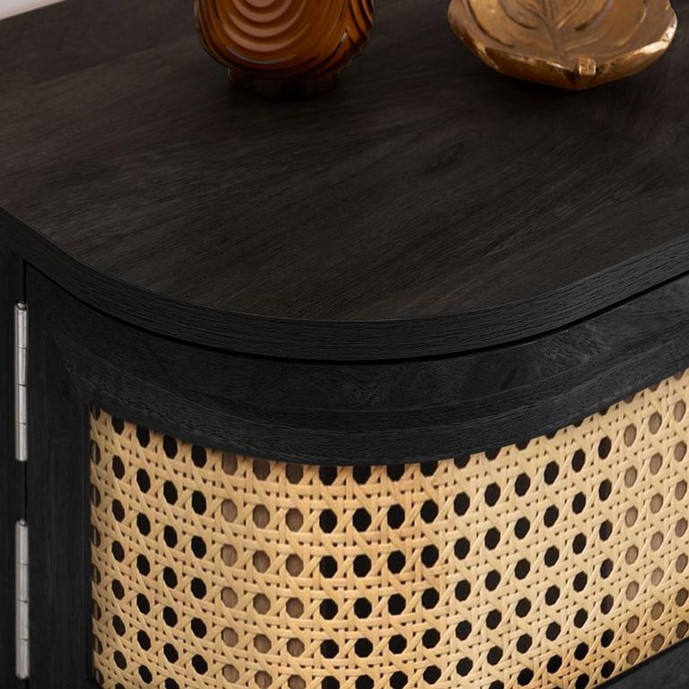 Noah Console Table - 110cm - Black and Rattan