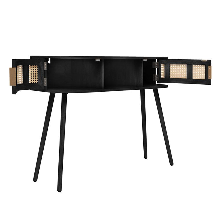 Noah Console Table - 110cm - Black and Rattan