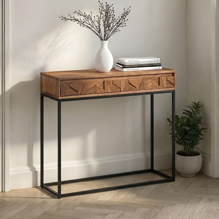 Axis Acacia Wood Console Table - 2 Drawer - Geometric