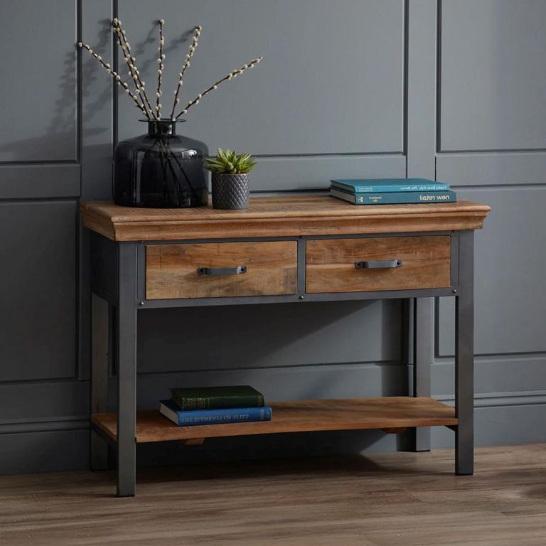Metropolis Console Table - 2 Drawer - Industrial - Solid Wood and Metal