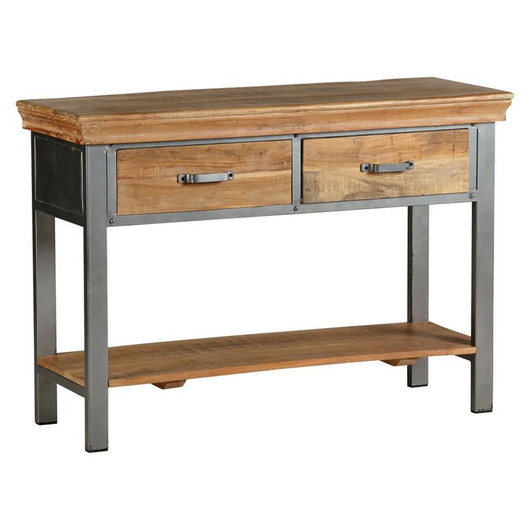 Metropolis Console Table - 2 Drawer - Industrial - Solid Wood and Metal