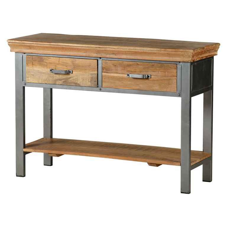 Metropolis Console Table - 2 Drawer - Industrial - Solid Wood and Metal