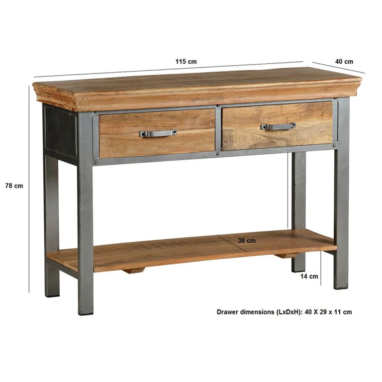 Metropolis Console Table - 2 Drawer - Industrial - Solid Wood and Metal