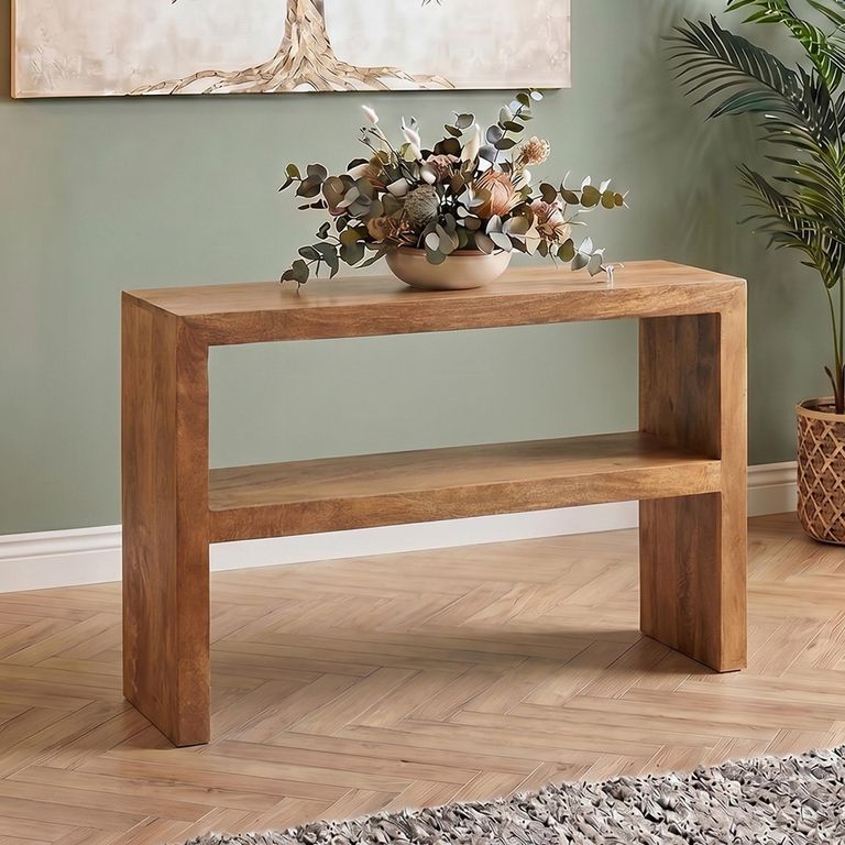 Dakota Console Table - with Shelf - Light Mango Wood