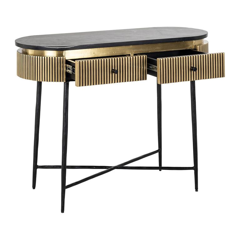Ironville Brass Ribbed 2 Drawer Curved Console Table