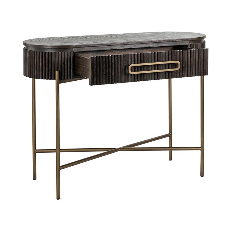 Luxor Brushed Brass Ribbed 1 Drawer Curved Console Table