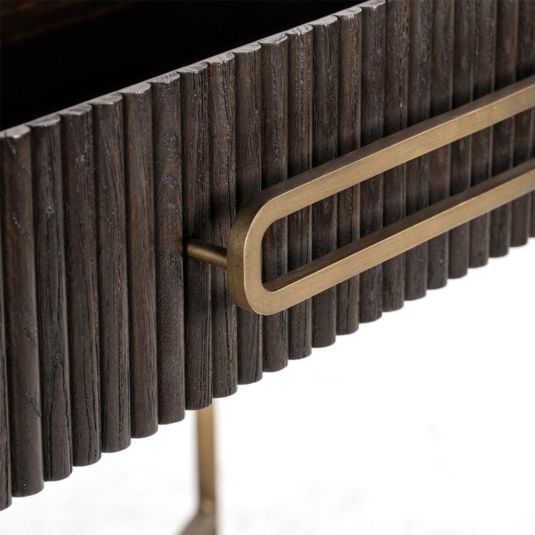 Luxor Brushed Brass Ribbed 1 Drawer Curved Console Table